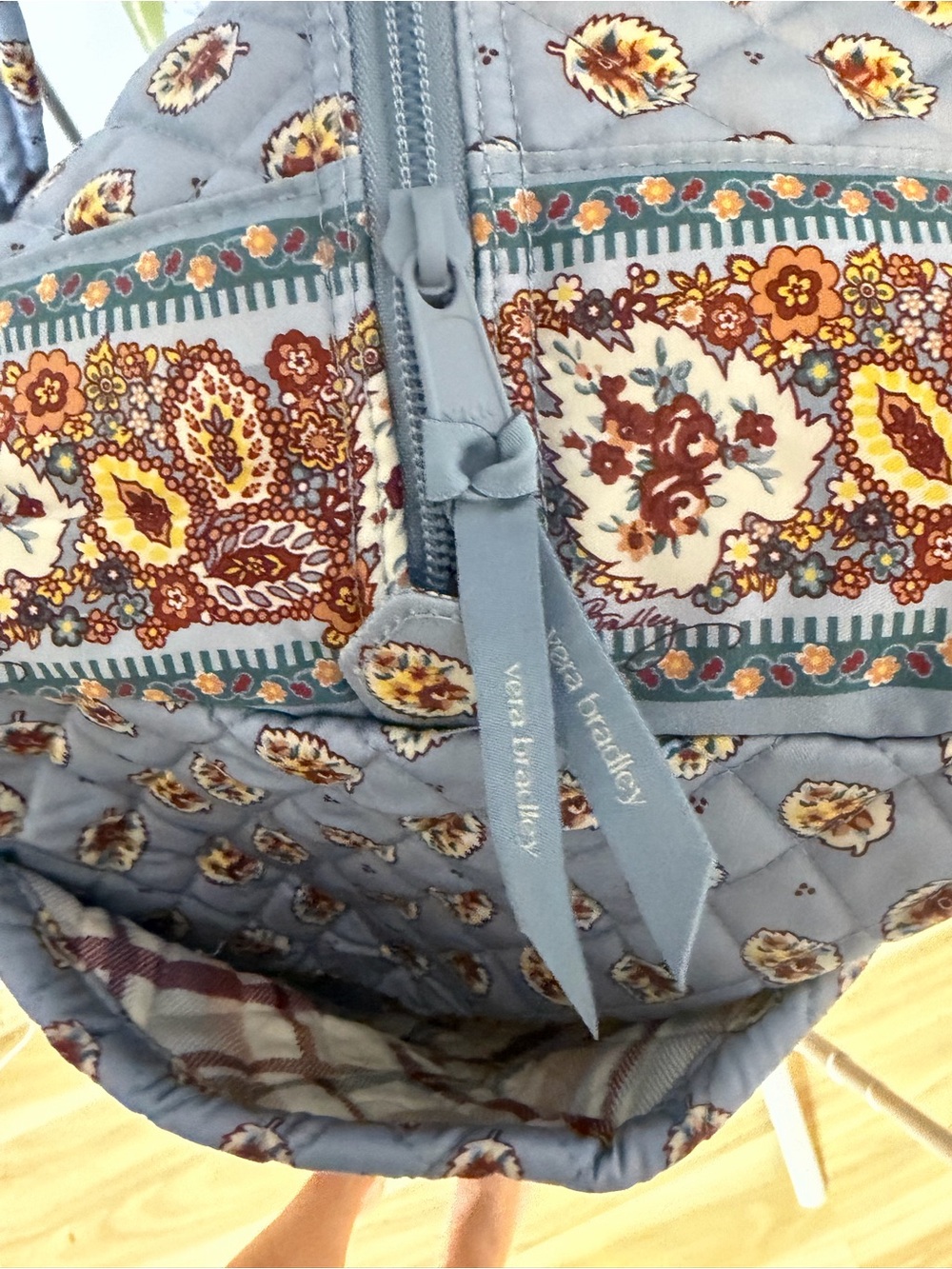 Vera Bradley Large Original Duffel Blue Leaf Premium Cotton Weekender - Picture 9 of 11